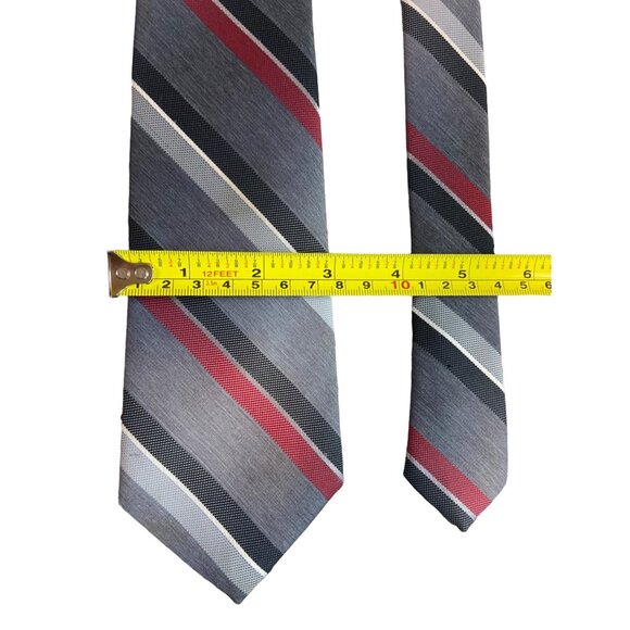 Austin Manor Mens Neck Tie Red Gray Black Stripe Work Dad Gift - Picture 3 of 6